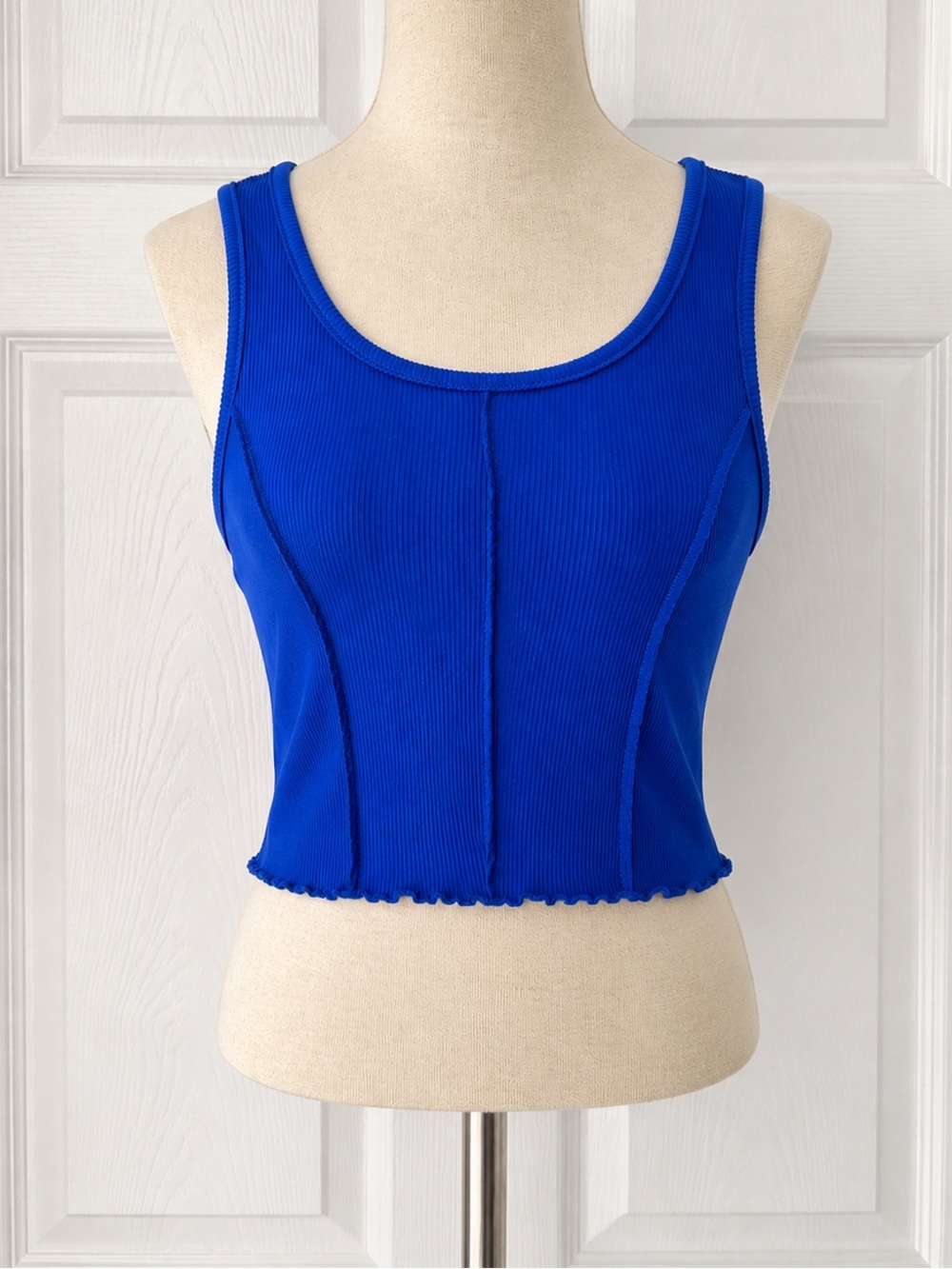 YOINS Cobalt Blue Ribbed Seam Crop Tank